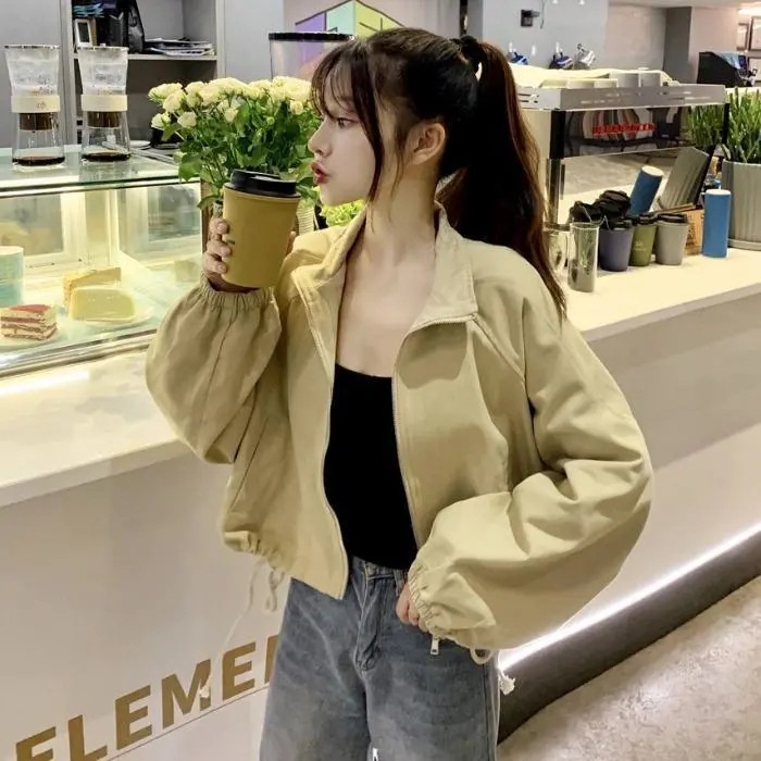 Áo Khoác Cardigan Ngắn Dáng Rộng Phối Dây Rút Thời Trang Mùa Thu Hàn Quốc 2023 Cho Nữ