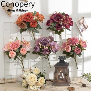 Conopery Bó hoa mẫu đơn giả bằng lụa nhiều màu sắc dùng trang trí bàn làm việc diy