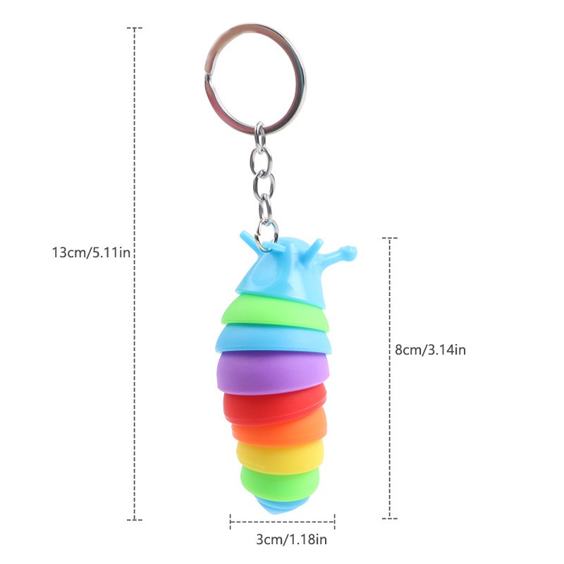 Móc Khóa Nhựa Hình Sâu Bướm Màu Cầu Vồng Sáng Tạo