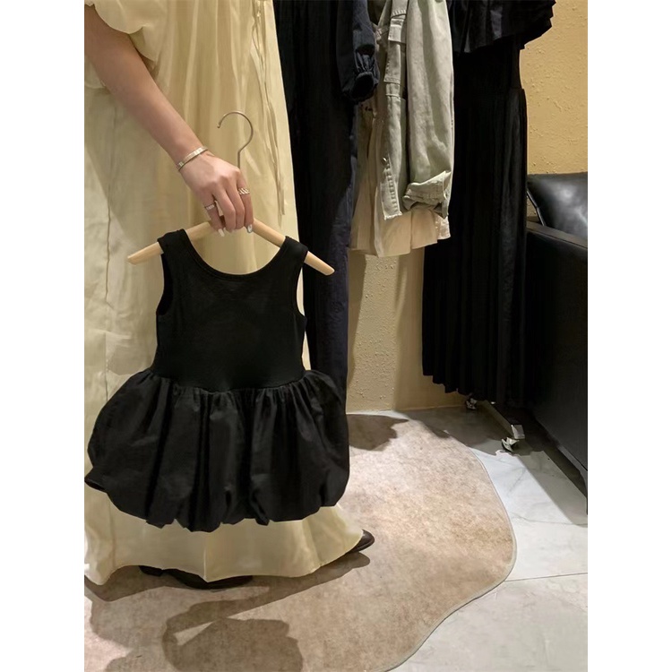 Đầm Sát Nách Hở Lưng Màu Đen Thời Trang Mùa Hè Xinh Xắn Cho Bé Gái