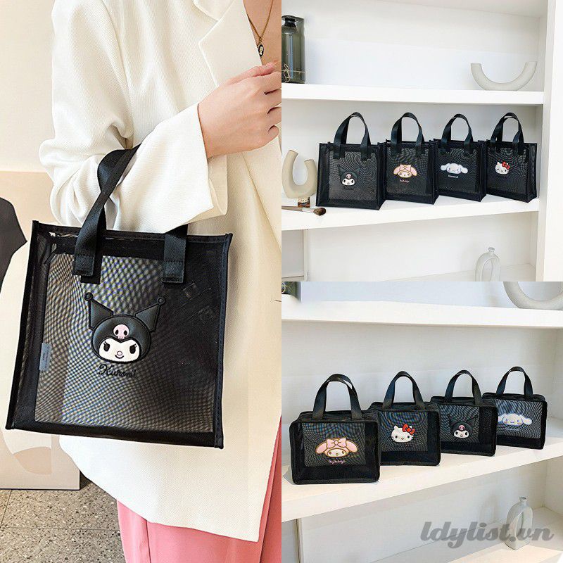ღ Sanrio Lưới Túi Đựng Mỹ Phẩm Trong Suốt Anime Hello Kitty Kuromi My Melody Clear Black Quà Tặng Tổ Chức Đồ Vệ Sinh Du Lịch Di Động