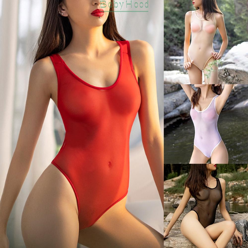 Womens Sexy Lingerie Sheer Mesh Bodysuit High Cut Thongs See Through Jumpsuit#BBHOOD