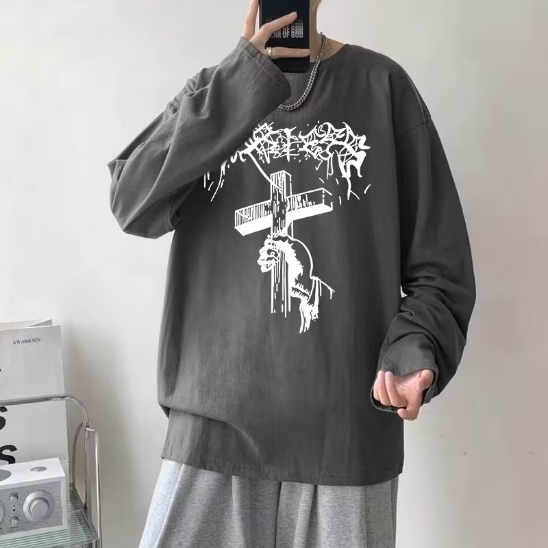 Áo phông nam big size có size lớn M-8xl Áo Thun Tay Dài Oversize Chất Liệu Cotton In Chữ Thập Phong Cách Mỹ Thời Trang Mùa Hè Cho Nam Và Nữ