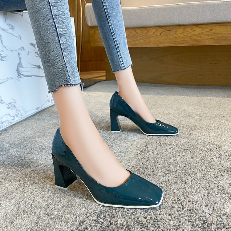 Giày Cao Gót Mary Jane Da Bóng Mũi Vuông Phong Cách Hàn Quốc 2023 Cho Nữ