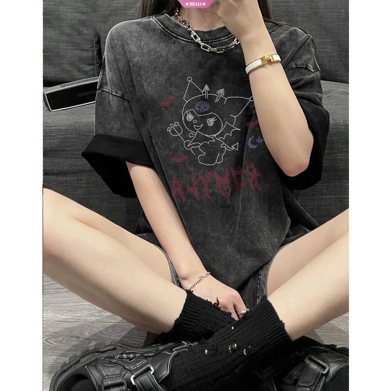 Áo Thun Tay Ngắn In Hình Kuromi Sanrio Y2K Dễ Thương Thời Trang Cho Cặp Đôi