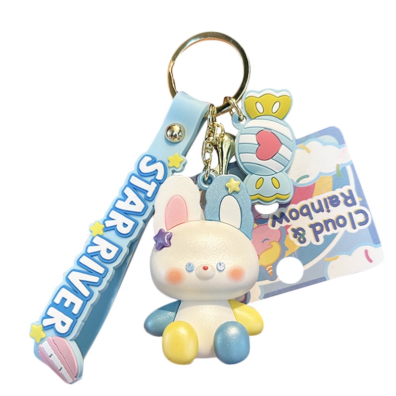 Móc Khóa Hình Thỏ Hoạt Hình Màu Cầu Vồng Xinh Xắn