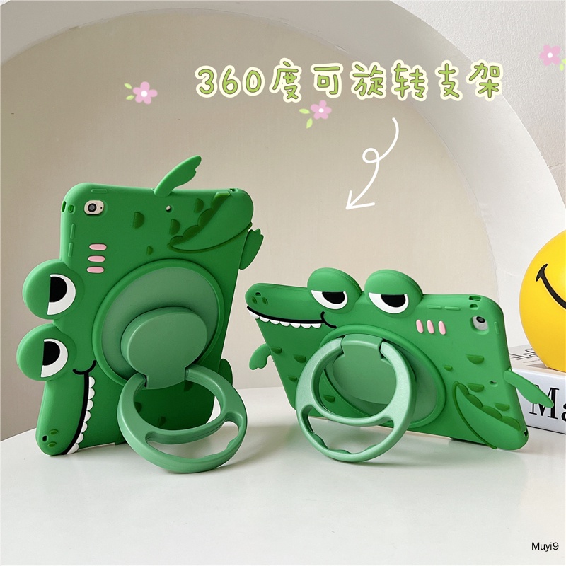 Đèn Ngủ Hình Cá Sấu Hoạt Hình 3600 Độc Đáo°Ốp Máy Tính Bảng Chống Rơi Có Giá Đỡ Cho IPad10.2 / 10.5 Ipad10th Mini4 Mini6 IpadAir 9.7 Air4 10.9 Pro11 Ipad Gen9