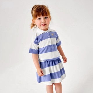 Set 2 Món Áo Polo Phối Chân Váy 100% Cotton Kẻ Sọc Dễ Thương Cho Bé Gái