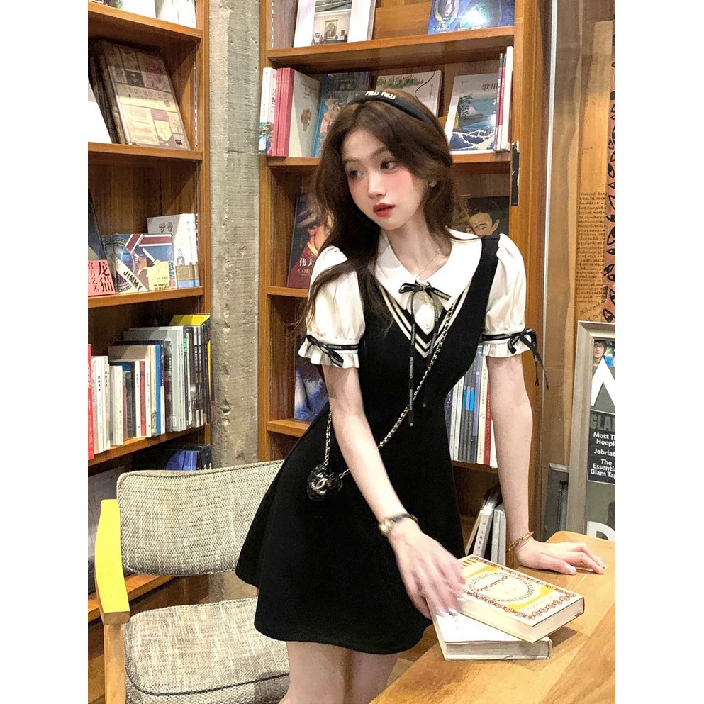 Bộ Đầm Giả Hai Mảnh Cổ polo Phong Cách Preppy Thời Trang Mùa Hè Dành Cho Nữ Sinh