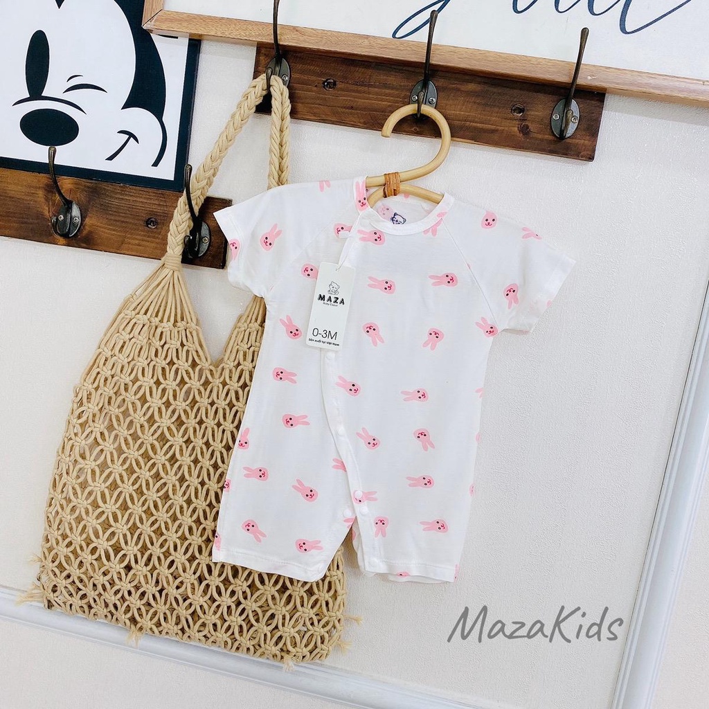 Body đùi cộc tay vải petit sợi tre mềm mát TRẮNG in hình cho bé Mazakids