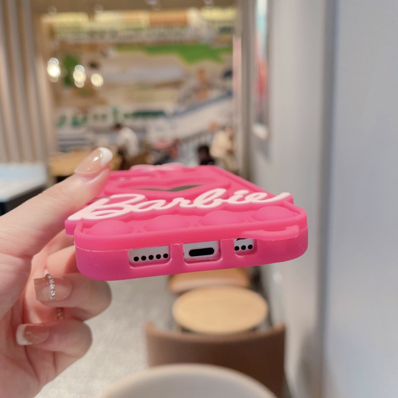 Ốp Điện Thoại Silicon Chống Rơi Hình Búp Bê Barbie Có Gương Trái Tim Cho iPhone 14 / 13 / 12 Promax XS XR