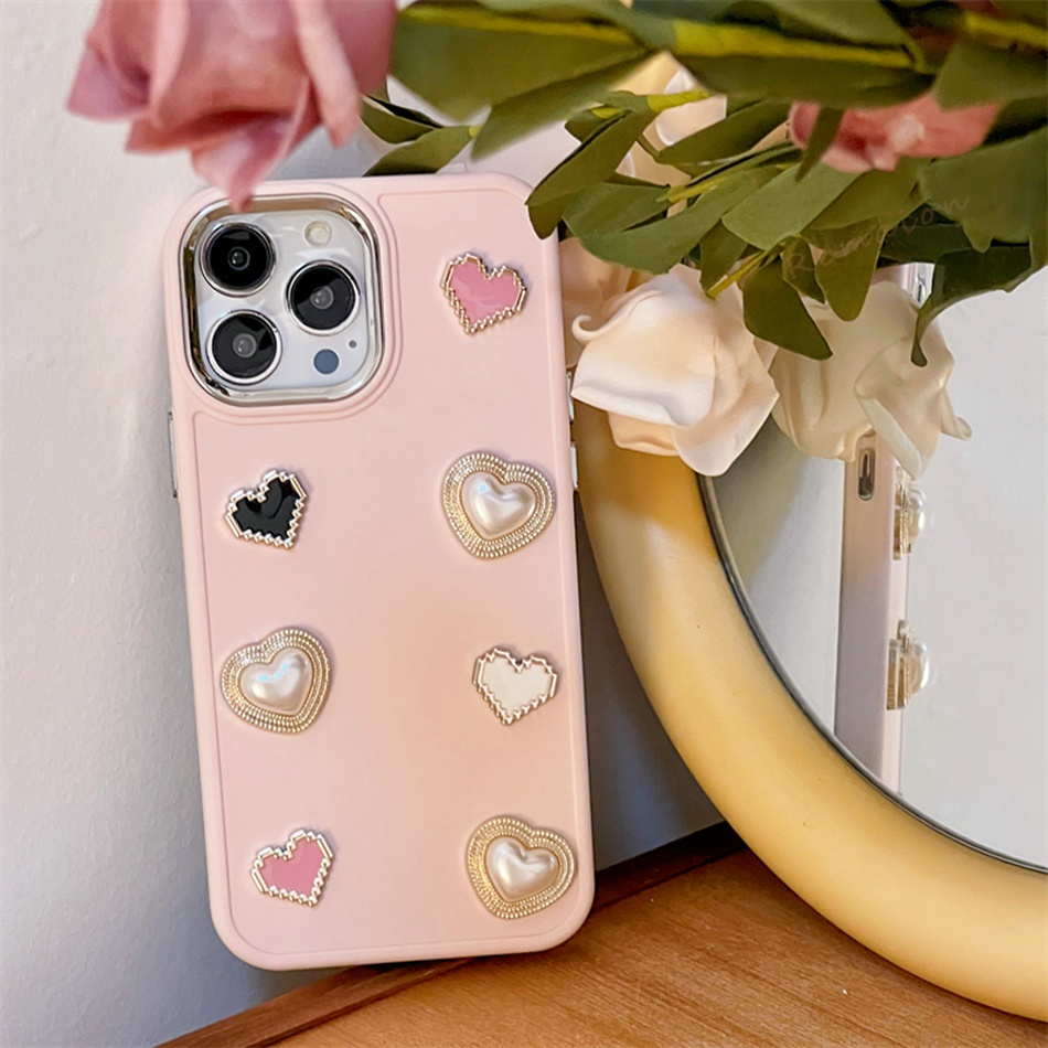 Ốp Điện Thoại Silicon Dẻo Đính Trái Tim 3d Cho iphone 11 12 13 14 15 pro max 11pro 7 8 plus x xr xs max se 2020 11pro