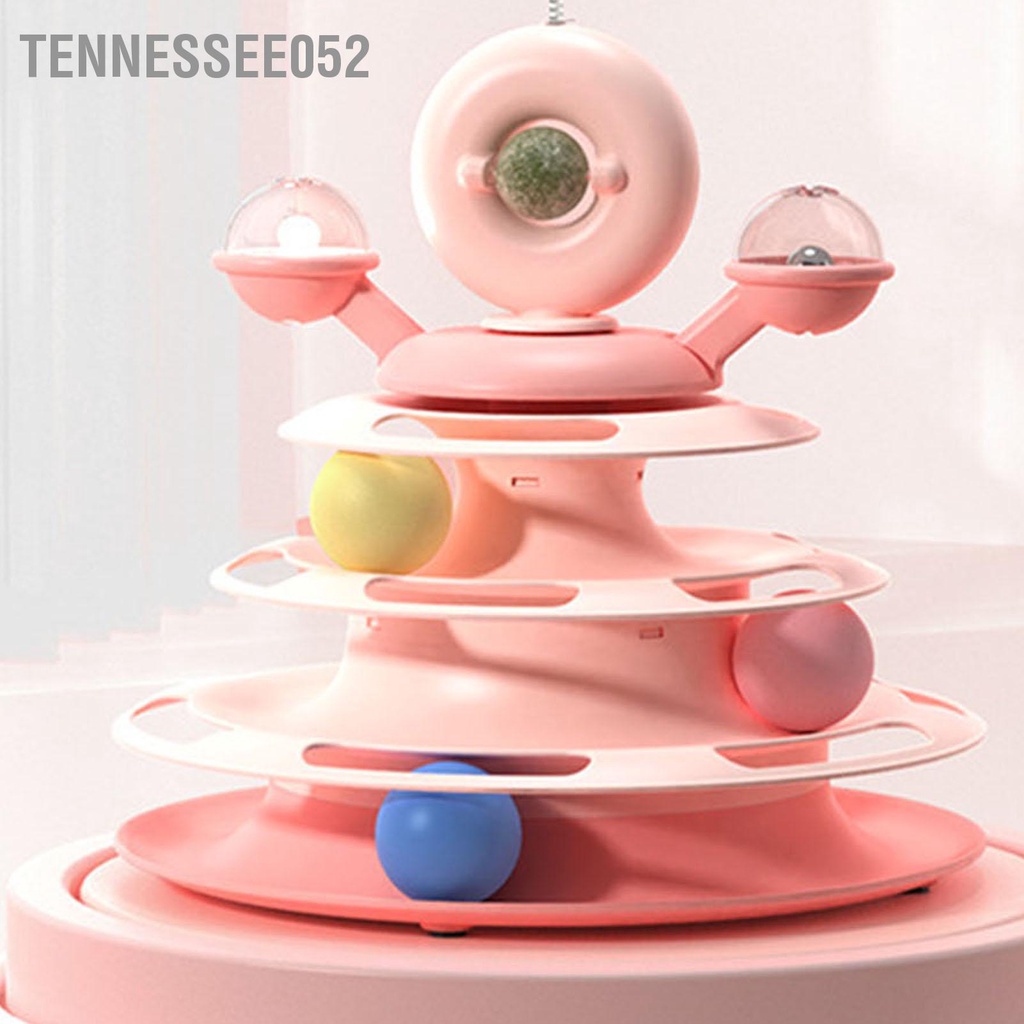 Tháp bóng 4 tầng cho mèo gắn lông vũ - Đồ chơi bàn xoay cho mèo giảm stress thư giãn cho thú cưng