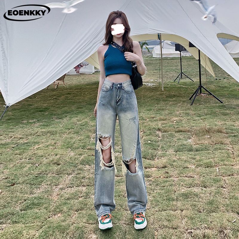 EOENKKY quần ống rộng quần nữ jean Thời trang Trendy Hàn Quốc Thanh lịch Phong cách Chic High quality Stylish A27L099 37Z230915