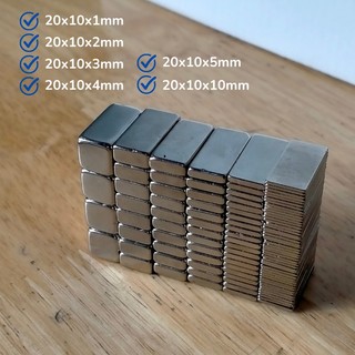 Nam châm đất hiếm 20x10x2mm, 20x10x4mm, 20x10x5mm, 20x10x10mm, 20x10x1mm, 20x10x3mm đính bảng từ