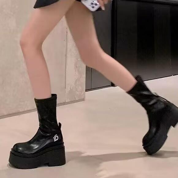 Giày Bốt Da pu Mũi Tròn Đế Dày Co Giãn Thoáng Khí Thời Trang Hàn Quốc