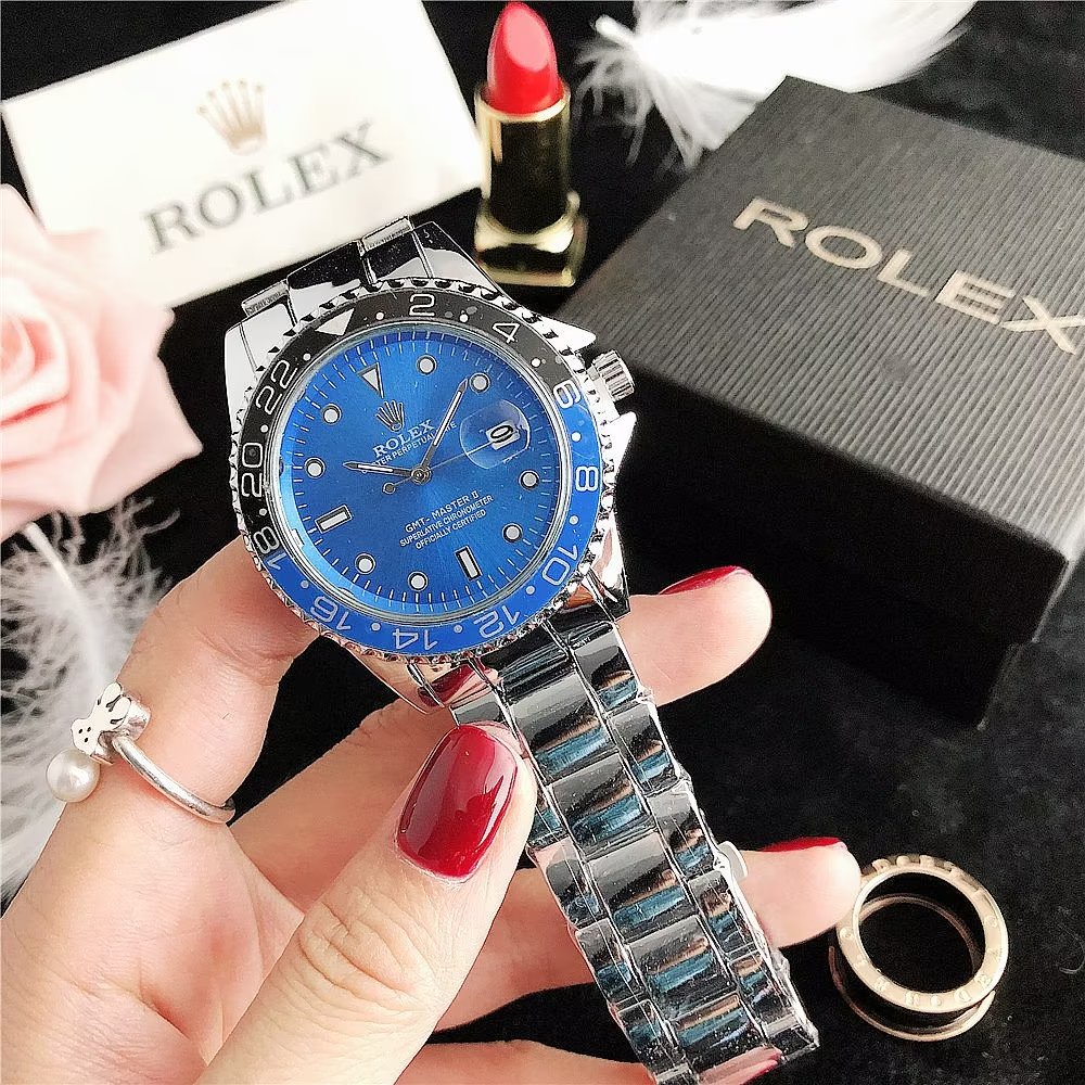 Đồng Hồ Rolex Mặt Tròn Đính Kim Cương Dây Da Thép Không Gỉ Thời Trang Cho Cặp Đôi
