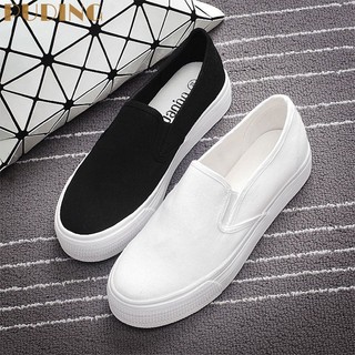 DUOHANZI   Giày Thể Thao Màu Trắng Thiết Kế Cỡ Nhỏ Thời Trang Trẻ Trung Giày slip on Đế Xuồng Cho Phụ Nữ. Giày Thể Thao canvas Màu Trắng Đen Thời Trang Xuân Thu Giày Lười Đế Bằng Phẳng Cho Nữ