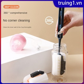 Bàn chải cốc 2 trong 1 với miếng bọt biển Bàn chải nylon Bàn chải cốc tích hợp Bàn chải làm sạch Bàn chải bình sữa Bàn chải bọt biển làm sạch cốc giữ nhiệt tay cầm dài Truing1