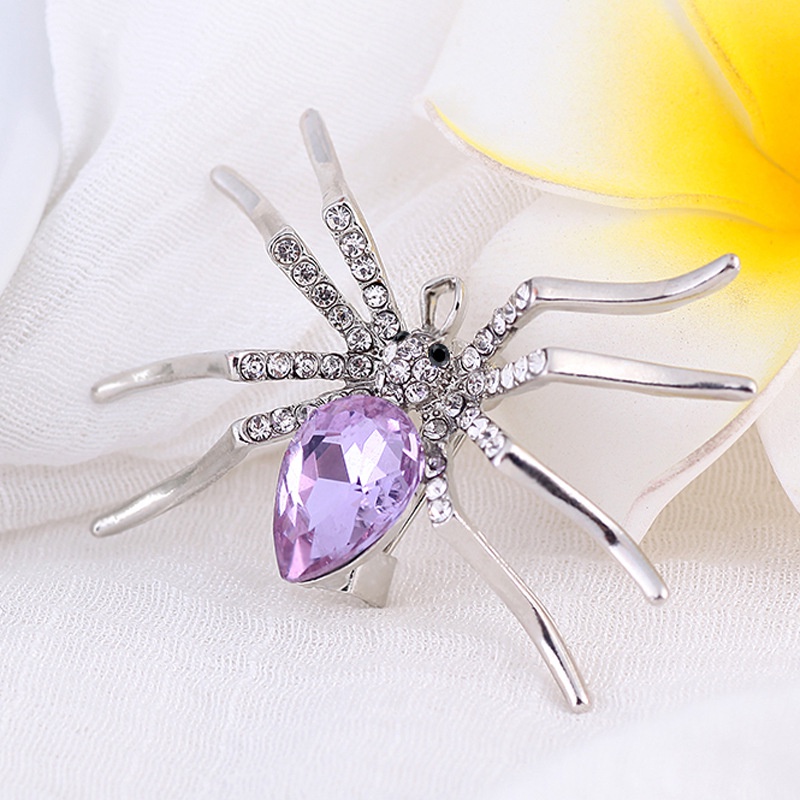 Hàng mới về nhện lớn rhinestone trâm cài kim loại ghim cho phụ nữ đàn ông thời trang côn trùng phụ kiện quần áo áo khoác trang sức quà tặng