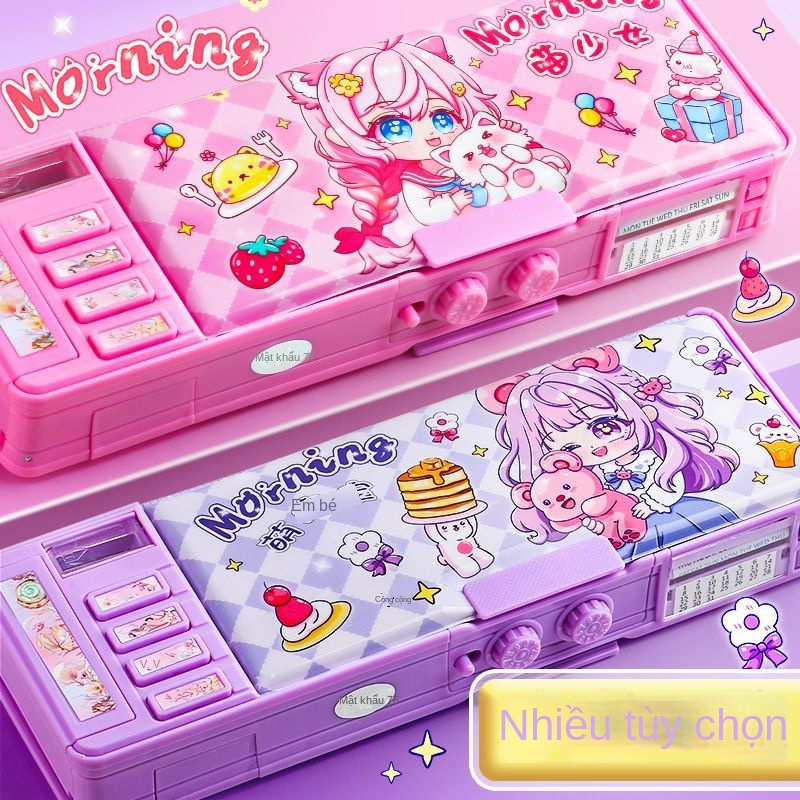 Hộp Đựng Bút Hai Ngăn Tự Động Đa Năng In Hoạt Hình Dễ Thương Cho Bạn Gái