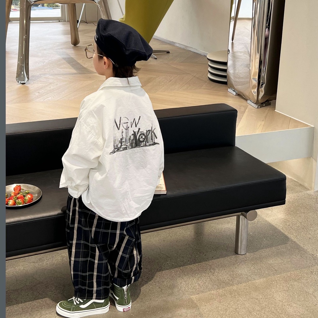 Áo sơmi bé trai NEWYORK AB695 sz 90-140, áo sơmi in hình lưng cho bé thời trang