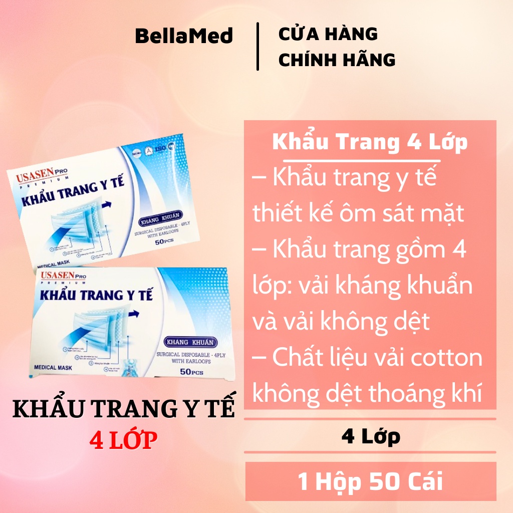 Khẩu trang y tế 4 lớp USASEN  hàng tốt không có mùi hôi - 1 Thùng 50 hộp