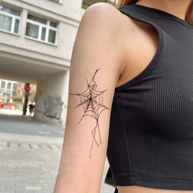 Hình xăm mạng nhện đen hình xăm cô gái sexy cánh tay hình xăm không thấm nước hình xăm dán kéo dài trong 6 ngày hình xăm giả tạm thời