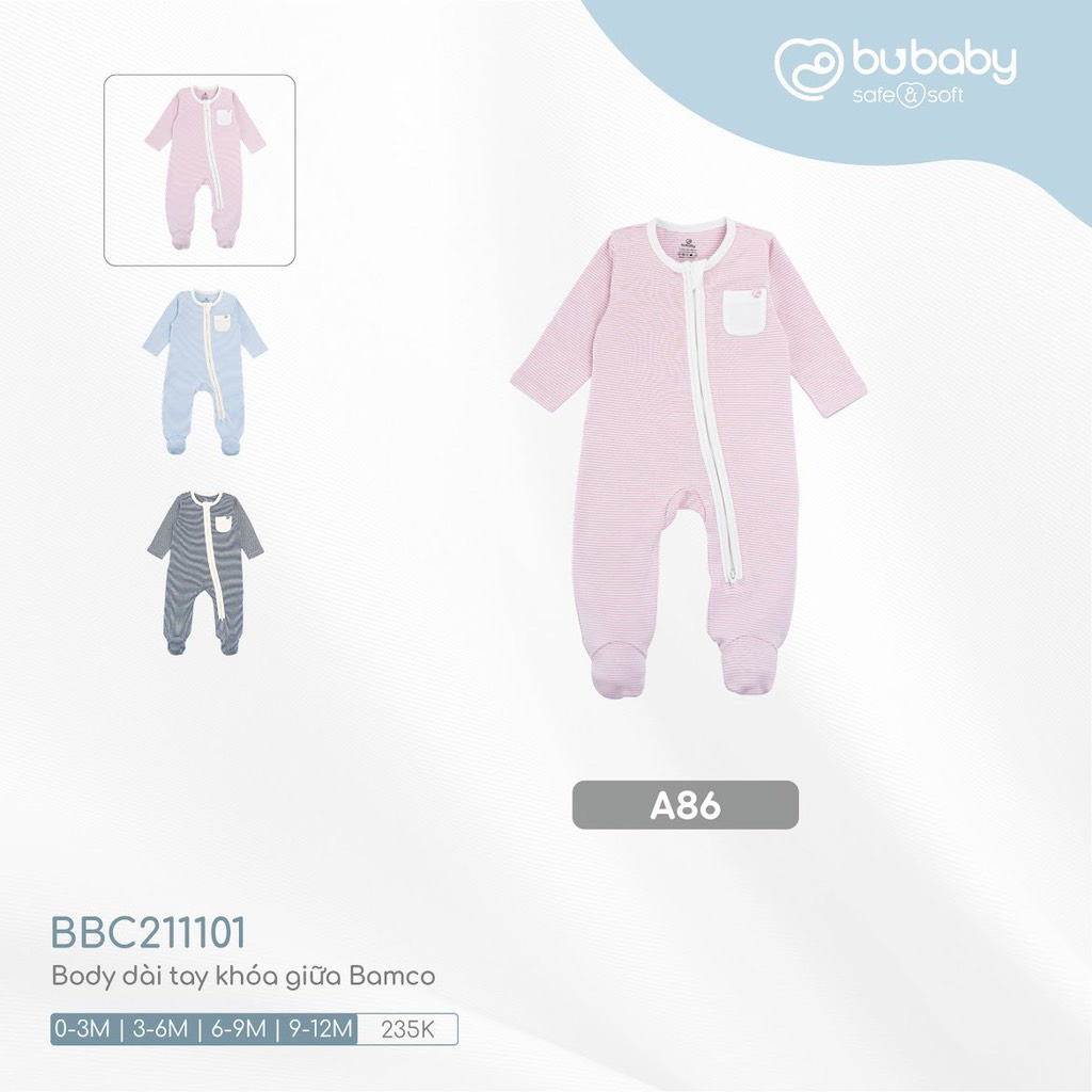 Body Bu dài tay khoá giữa Bamco cho bé trai bé gái