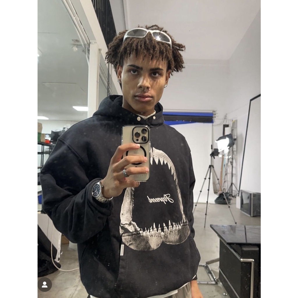 OYRA REPRESENT shark teeth retro washed old printed hooded sweater 400G Terry Cotton