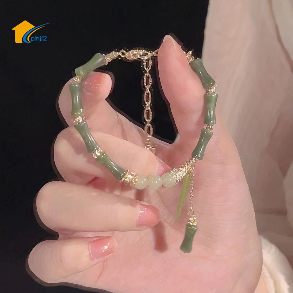 Chinoiserie olive green bracelet green bamboo knot bracelet vòng tay lá tre chuỗi cườm phụ kiện retro quà tặng cô gái