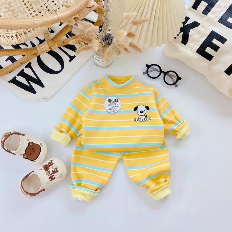 Bộ nỉ dài tay họa tiết kẻ sọc cho bé trai, bé gái size 5-15kg