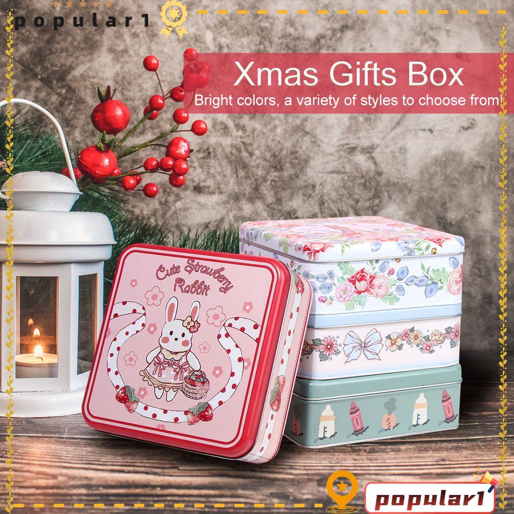 Phổ biến hình vuông hộp thiếc gấu bunny phim hoạt hình giáng sinh tự làm bánh quy xmas quà tặng kẹo hộp thiếc