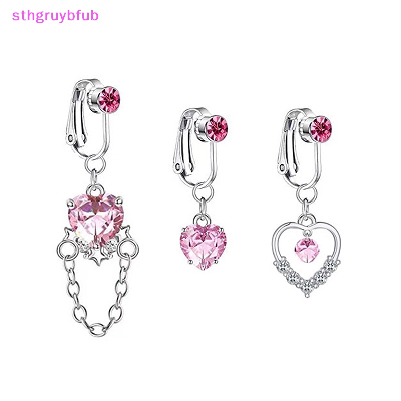 Sthb new faux belly butterfly fake belly heart zircon clip on umbilical navel fake cartilage earring fake clip vn