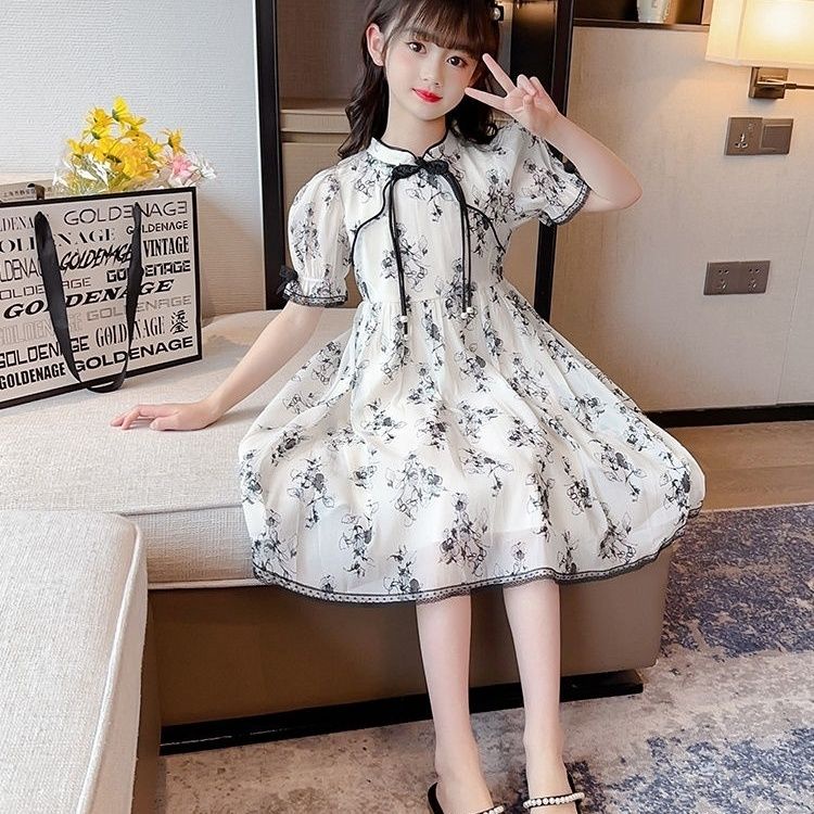 Đầm Sườn Xám In Họa Tiết Thời Trang Mùa Hè Mới Cho Bé Gái