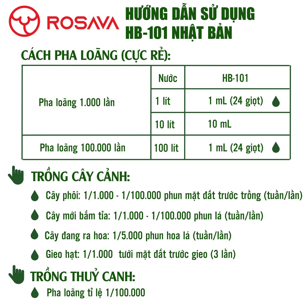 HB 101 Nhật Bản chĩnh hãng, phân bón siêu kích ra rễ hữu cơ và kích thích tăng trưởng lọ 6ml chuẩn