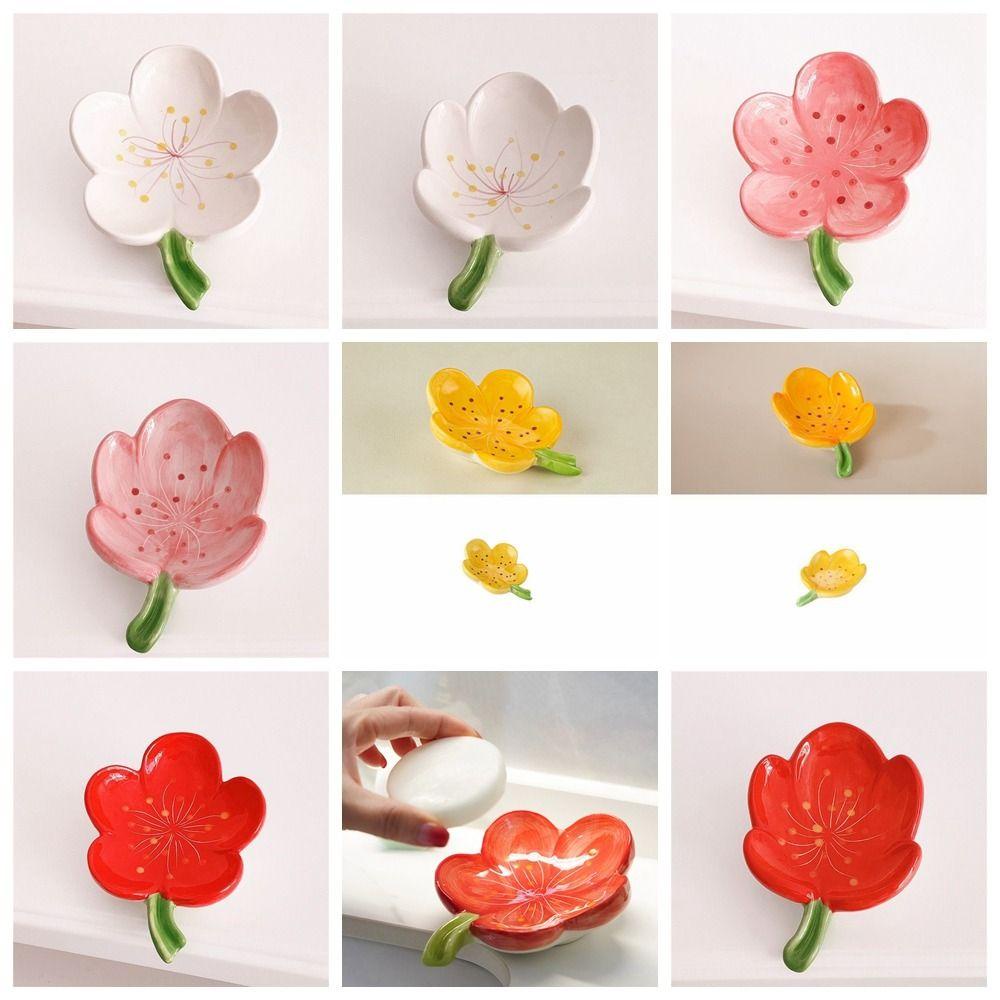 Giá đỡ xà phòng hoa bằng gốm dalton, gốm sứ sáng tạo, dụng cụ lưu trữ đĩa xà phòng tự thoát nước nhà bếp hình hoa đào