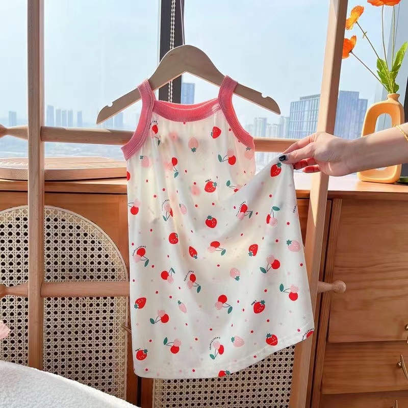 Đầm Ngủ Hai Dây Bằng Lụa Mát Thoáng Khí Phong Cách Công Chúa Phương Tây Dễ Thương Dành Cho Bé Gái 80-150cm