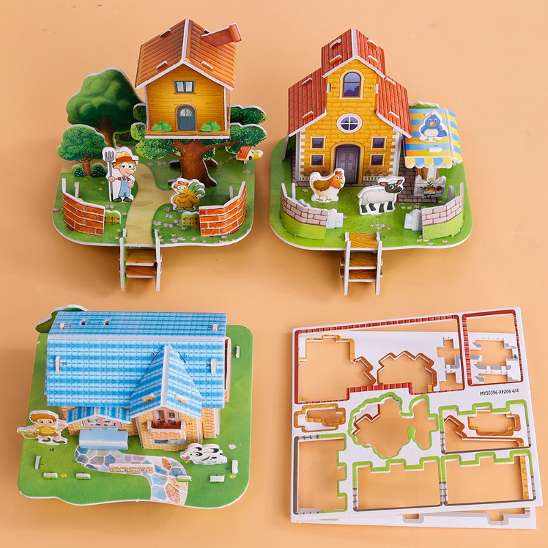 1 pc phong cách ngẫu nhiên nhà hoạt hình bằng nhựa đồ chơi xếp hình / tự làm bằng tay lắp ráp đồ chơi xây dựng lập thể / trò chơi phát triển trí não cho trẻ em prop