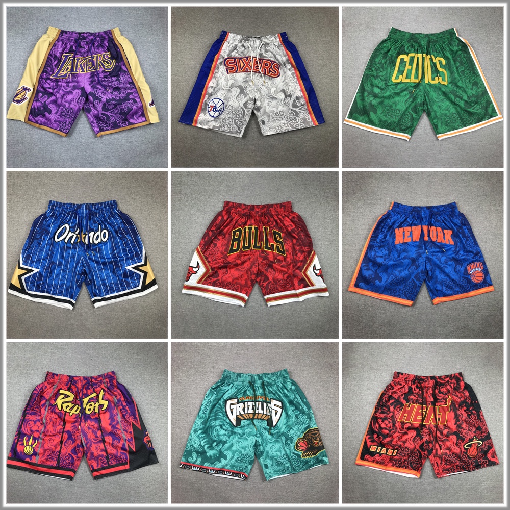 2022 year of the tiger pockets quần đùi bóng rổ thêu dày đặc lakers celtics heat bulls magic shorts dành cho nam