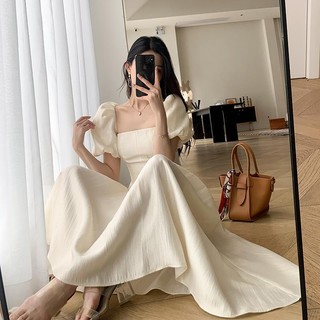 Đầm Cổ Vuông Tay Phồng Màu Trơn Thời Trang Mùa Hè 2023 Mới Cho Nữ