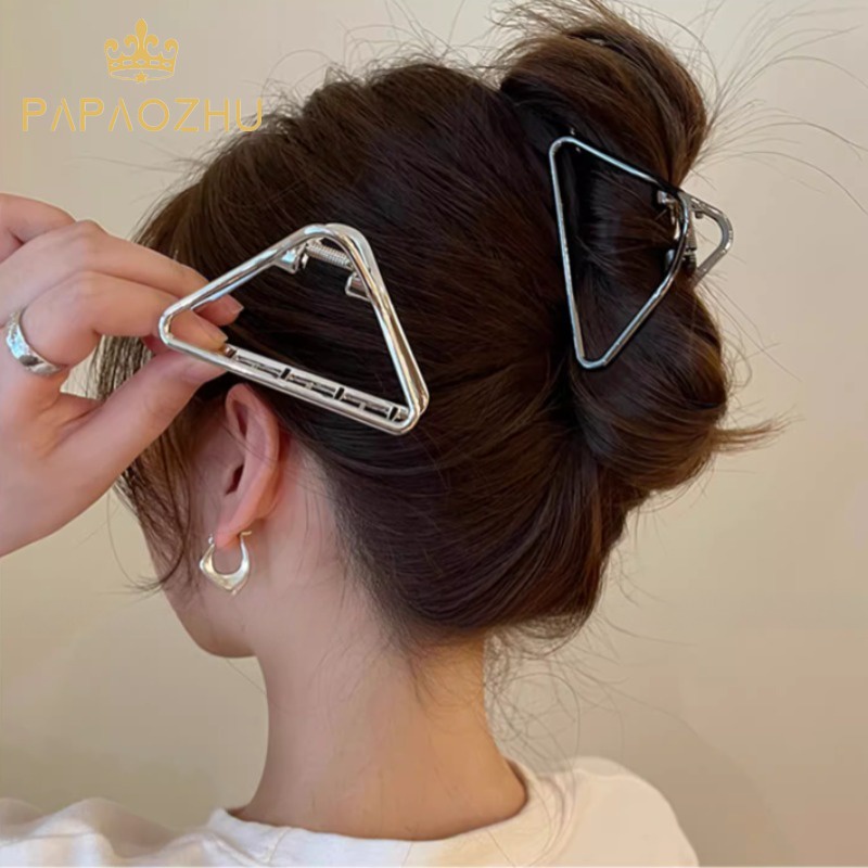 Kẹp tóc nữ PAPAOZHU hình tam giác bằng kim loại tạo kiểu thời trang phong cách Hàn Quốc