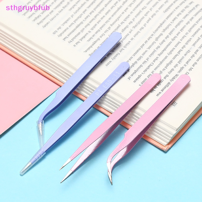 Sthb 1 bộ nhíp thẳng cong màu fr nail art sticker rhinestones picking tool trang điểm eyelash diy tweezer tool vn