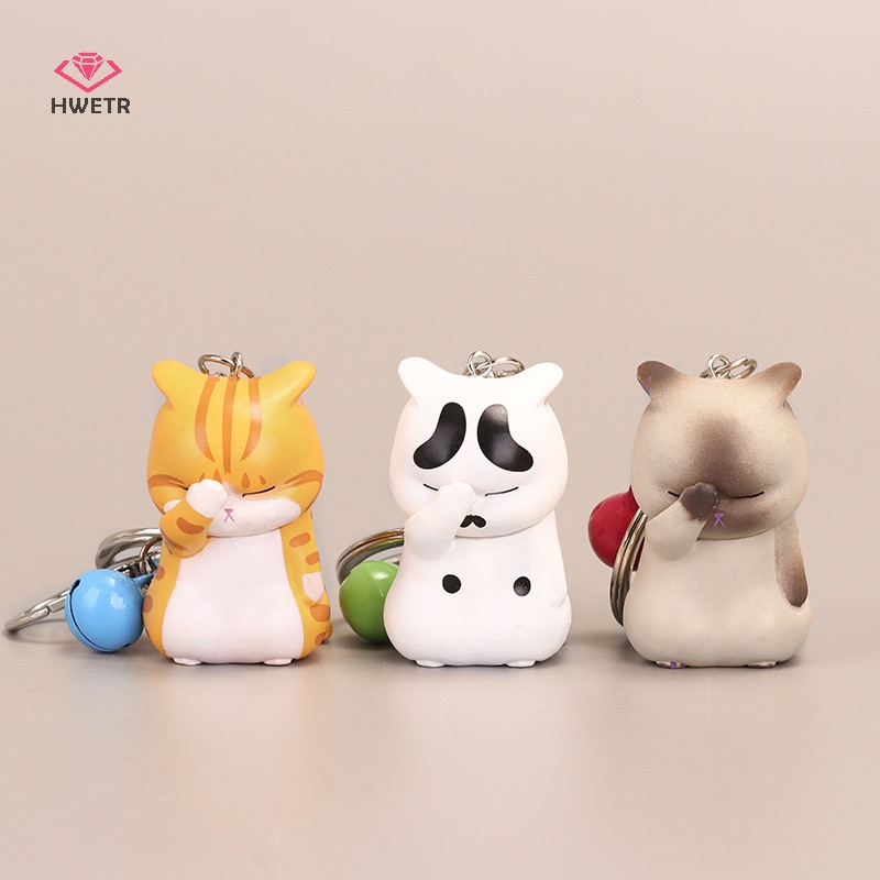 Hwetr móc khóa mèo nhút nhát dễ thương chubby kitten keyring trinket bag ornament keys new