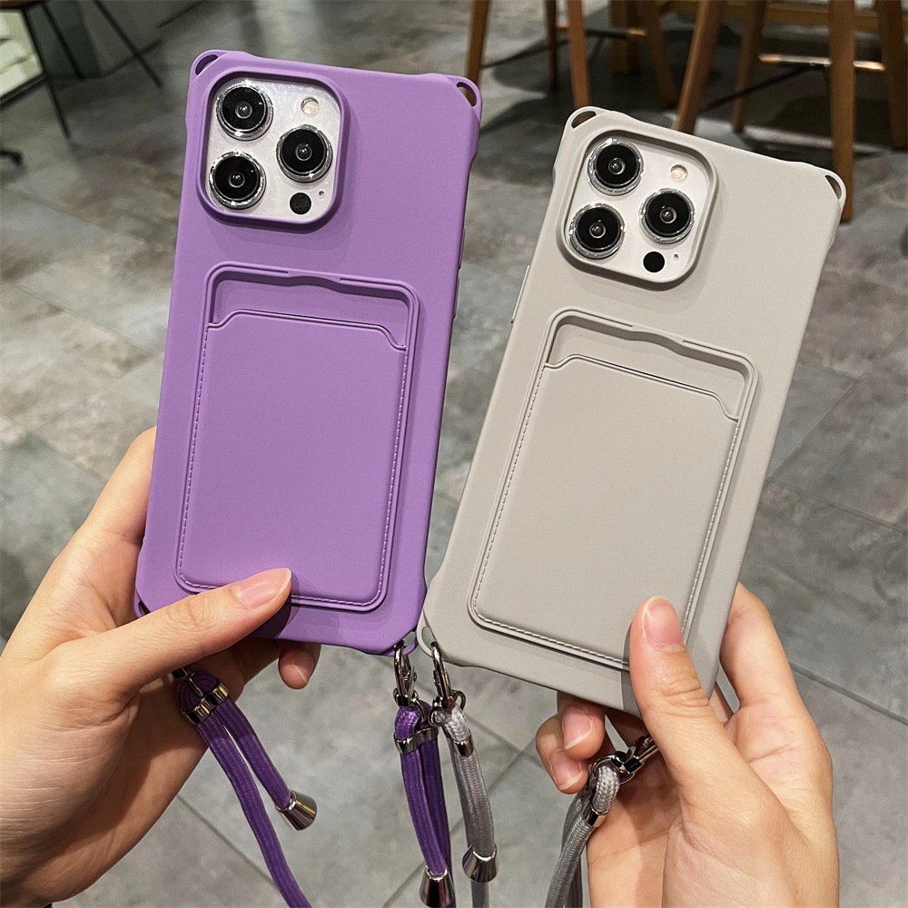 Candy color crossbody necklace strap lanyard wallet case điện thoại cho iphone 14 plus 13 11 12 pro max card slot holder bìa mềm
