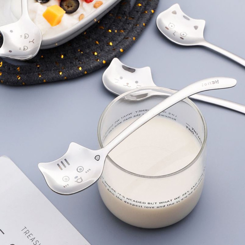 1 Muỗng Cà Phê Thép Không Gỉ 304 Hình Mèo Dễ Thương