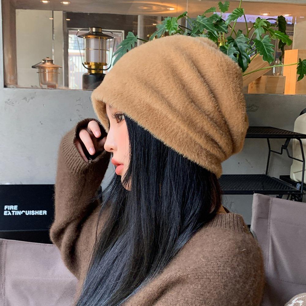 Muvako Mink Mũ Trùm Đầu Bằng Lông Nhung Dày Dặn Màu Trơn Chống Gió Giữ Ấm Tai Cho Nữ