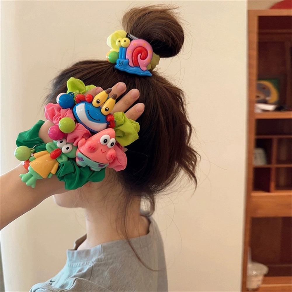 Phim hoạt hình spongebob dây buộc tóc scrunchies cô gái dễ thương bánh căng cao ngôi sao lớn kẹo màu phụ kiện buộc tóc
