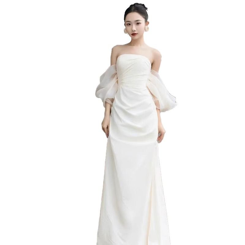 Classy super fairy one-shoulder evening dress dress cô dâu wedding dress robe high-end niche photo studio travel shooting korean light wedding dress
