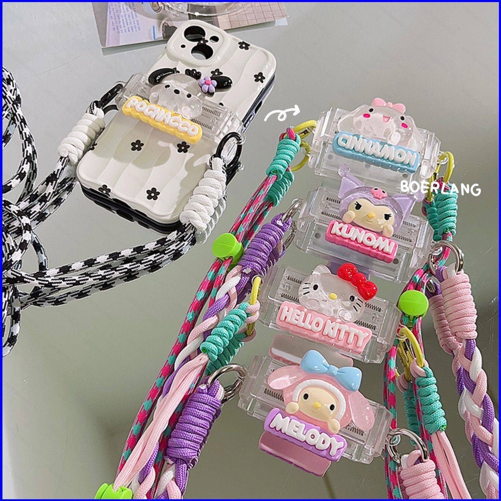 Sanrio cinnamoroll kuromi hello kitty phim hoạt hình điện thoại di động quay lại kẹp dây buộc crossbody dây bện ngoài trời